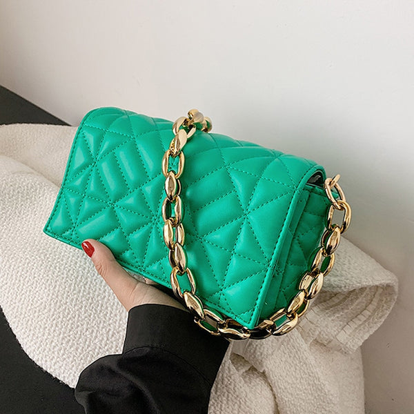 Designer Branded Solid Color Thick Chain Quilted Shoulder Bags Summer New Fashion Purses and Handbag Clutch Flap