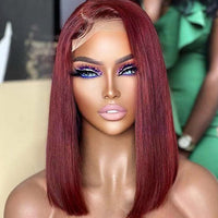 99J Wig Straight Bob Wig Side Part Lace Front Wigs Burgundy Wigs Brazilian Remy Hair Short Bob Straight Human Hair Wig
