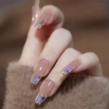 24pcs Rhinestone Design Fake Nails Shiny Bridal Women Lady party nail DIy Decorations Press On nail Tips False Nail Patch