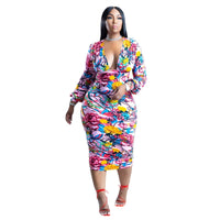 Floral Printed Sexy V Neck Elegant Casual Dresses plus size avail
