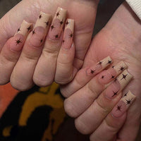 24Pcs Heart Eye French Coffin False Nails Blue Smile Design Ballerina Fake Nails Full Cover Nail Tips Press On Nails
