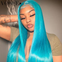 13x4 Mint Blue Colored Lace Frontal Wigs Light Blue Bone Straight Brazilian Remy Human Hair Wigs HD Lace Frontal Wigs - Divine Diva Beauty