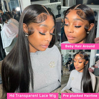 30 40 Inch Bone Straight Human Hair Wig Transparent Hd Lace Front Wig Pre Plucked 250 Density Brazilian 13x4 Lace Frontal Wig