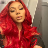 13X4 Body Wave Lace Front Wig Burgundy Colored Red Lace Front Human Hair Wigs Curly Peruvian Lace Frontal Wig Remy Hair Prepluck - Divine Diva Beauty