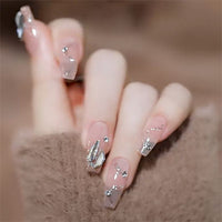 24pcs Rhinestone Design Fake Nails Shiny Bridal Women Lady party nail DIy Decorations Press On nail Tips False Nail Patch