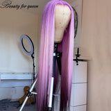 Ombre Purple Straight Lace Front Human Hair Wigs 150% Remy Brazilian Hair HD Transparent Lace Frontal Wigs Pre Plucked