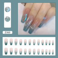 Crystal Green Nail Press on with Flower Rhinestone Designs