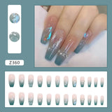 Crystal Green Nail Press on with Flower Rhinestone Designs