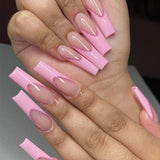 24pcs artificial nails pink french press on nails Sticker Fake Nails Tips With Glue Full Cover Detachable Finished Fingernails