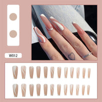 24Pcs/Box White French Fake Nails Press on Long XL Length Rhinestone Design False Nails Full Cover Acrylic Nail Tips - Divine Diva Beauty