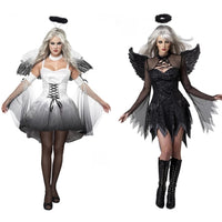 Halloween Costumes White Black Fallen Angel with Halo With Wings