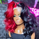 Red And Black highlight Colored Wavy 13x4 Lace Frontal Wig Human Hair Wigs Highlight Ombre 13x6 Lace Front Wig 4x4 Closure Wig