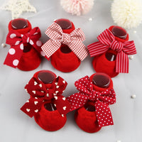 Newborn Indoor Cotton Socks Bow Infant Anti Slip Socks Baby Girl Socks Rubber Soles bby