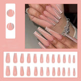 24pcs Detachable Long Ballet Nail Pink Gradient Shiny Heart Broken Diamond Coffin False Nails Press On Nails Ballerina Fake Nail