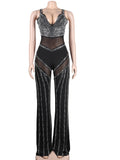 Sexy Crystal Mesh Patchwork Long Pants Jumpsuit