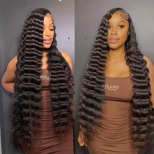 250 Density Loose Deep Wave Frontal Wig 4x4 13X4 HD Lace Front Human Hair Wigs Water Wave Wig Pre plucked 30 34 inch