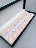 24pc Set Luxury False Nails in Gift Packaging Box with Black White Rhinestone Decor French Tips Bling Press On Nails Coffin Long