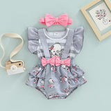 3-Pack Suit Short Sleeve Ruffled Baby Elephant Stripe OUTFIT BBY