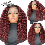 Deep Wave  curly Ombre 1B99J Burgundy Red Color 4x4 Closure Frontal 13X4 Glueless Lace Front Human Hair Wigs  Prepluck - Divine Diva Beauty