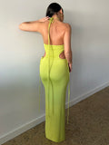 Green Maxi Dress Women Sexy Halter Cut Out Bodycon Dress - Divine Diva Beauty