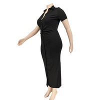 Turn Down Collar Single Breasted Maxi Dress Plus Size avail