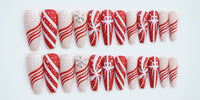 24Pcs Long Coffin False Nails Christmas Gift Designs Wearable French Ballerina Fake Nails Press On Full Cover Manicure Nail Tips