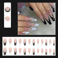 24Pcs Wearable False Nails Black Leopard Print Design Ballerina Fake Nails Long Coffin Press on Nails Full Cover Nail Tips