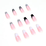 24pcs/Box French Black white Coffin False Nail Tips Press On Nails Ballerina Geometry Fake Nails with Design Manicure Patches