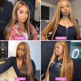 30 Inch Highlight Ombre Straight Lace Front Human Hair Wigs Honey Blonde Colored Bone Straight Lace Frontal Wigs