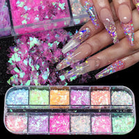 12 Grids Opal Dream Crystal Sequins Nail Flake Galaxy Iridescent Aurora 3D Paillette for Winter Autumn Manicure Decoration