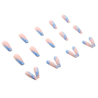 Blue And White Color Matching Sky Color Wearable Nails Tips Waterproof Fake Nails Press On Nails