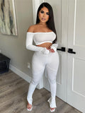 Two 2 Piece Sets Sweatsuits Strapless Crop Top Outfits Skinny Pants Sets