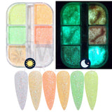 6 Grids Sparkly Reflection Glitter Powder For Nail Reflective Crystal Diamond Effect Sequin Gel Polish Pigment