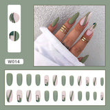 24pcs false nails matte Green Nails Patch with glue Removable Long Paragraph Fashion Manicure press om