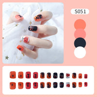 24Pcs Halloween Black Ghost Long Ballet False Nails With Heart Blood Design Halloween Press On Nails Detachable Full Cover Nails