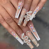 24Pcs Long Ballerina Fake Nails with Wings Pattern Full Cover Manicure Coffin False Nails Press On Nails Wearable Nail Tips