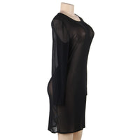 Plus Size avail Long Sleeve Lingerie Dress Mesh