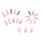 24Pc Long Ballet False Nails Gradient Butterfly Design Rhinestone Glitter Decoration False Nail Wearable Press On Nails Nail Tip