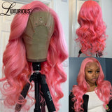 Pink Colored Human Hair Wigs 180 Density Body Wave Lace Front Wig Brazilian Remy Hair HD Transparent Lace Frontal Wig - Divine Diva Beauty