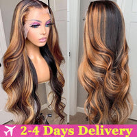 13x4 Ombre Highlight HD Lace Front Wigs Preplucked Honey Blonde Body Wave Human  Transparent Frontal Wig