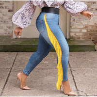 Plus Size avail Multicolor Tassel Patchwork Stretchy Skinny Jeans