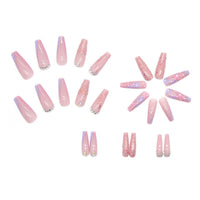 24pcs wearable ballet purple flower stripe french false nails with glue fake nails press on acrylic full cover stick on nails