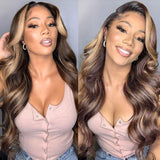 Brazilian Body Wave Highlight Wig 13x4 Lace Front Human Hair Wigs Ombre Loose Deep Wave Lace Frontal Wig Pre Plucked - Divine Diva Beauty