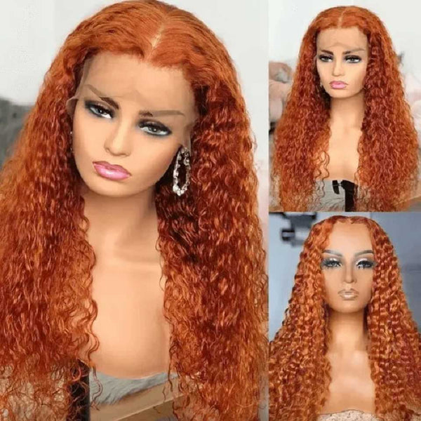 Ginger Lace Front Human Hair Wigs 34 Inch 99J Burgundy Deep Wave Lace Front Wig Red Colored Curly Human Hair HD Lace Frontal Wig