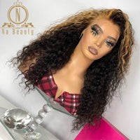 Honey Blonde Ombre Curly Transparent 150% density 13x4 Lace Front Human Hair Wigs Pre Plucked Full Lace Frontal Wigs Brazilian Hair