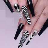 24Pcs French False Nails Design Ballet Fake Nails Long Wearable Coffin Press on Nails Full Cover Manicure Tips