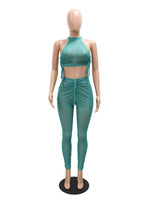 Sexy Print Sheer 2 Two Piece Sets Club O Neck Crop Top And Pants Sets