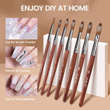 Sable Acrylic Brush UV Gel Carving Pen Brush Liquid Powder DIY Nail Drawing Flat Round Red Wood Nail Art Brush