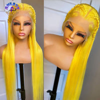 Long Straight Soft Hair Yellow Wig  Synthetic Lace Front Wig Natural Hairline High Temperature Fiber