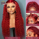 99J Red Lace Front Human Hair Wigs Deep Curly Frontal Wig Human Hair  Transparent Lace Front Wig Colored Curly Red Wig - Divine Diva Beauty